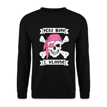 Ich Bin 1 Klasse Einschulung Schulanfang - Unisex Pullover - Schwarz - Vorne - Alina (178cm) & Michal (187cm)