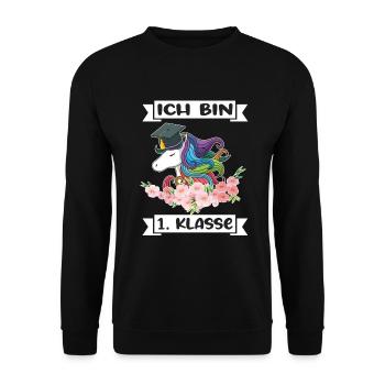 Ich Bin 1 Klasse Einschulung Schulanfang - Unisex Pullover - Schwarz - Vorne - Alina (178cm) & Michal (187cm)