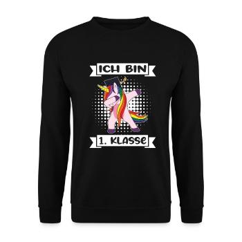 Ich Bin 1 Klasse Einschulung Schulanfang - Unisex Pullover - Schwarz - Vorne - Alina (178cm) & Michal (187cm)