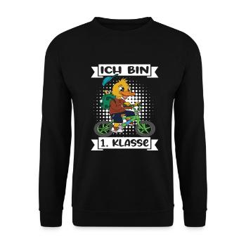 Ich Bin 1 Klasse Einschulung Schulanfang - Unisex Pullover - Schwarz - Vorne - Alina (178cm) & Michal (187cm)