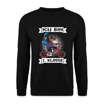 Ich Bin 1 Klasse Einschulung Schulanfang - Unisex Pullover - Schwarz - Vorne - Alina (178cm) & Michal (187cm)
