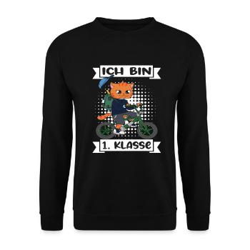 Ich Bin 1 Klasse Einschulung Schulanfang - Unisex Pullover - Schwarz - Vorne - Alina (178cm) & Michal (187cm)