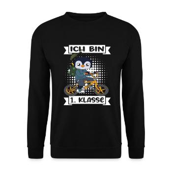 Ich Bin 1 Klasse Einschulung Schulanfang - Unisex Pullover - Schwarz - Vorne - Alina (178cm) & Michal (187cm)