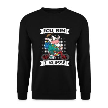 Ich Bin 1 Klasse Einschulung Schulanfang - Unisex Pullover - Schwarz - Vorne - Alina (178cm) & Michal (187cm)