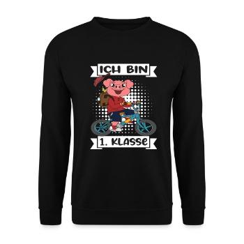 Ich Bin 1 Klasse Einschulung Schulanfang - Unisex Pullover - Schwarz - Vorne - Alina (178cm) & Michal (187cm)