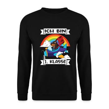 Ich Bin 1 Klasse Einschulung Schulanfang - Unisex Pullover - Schwarz - Vorne - Alina (178cm) & Michal (187cm)