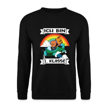 Ich Bin 1 Klasse Einschulung Schulanfang - Unisex Pullover - Schwarz - Vorne - Alina (178cm) & Michal (187cm)