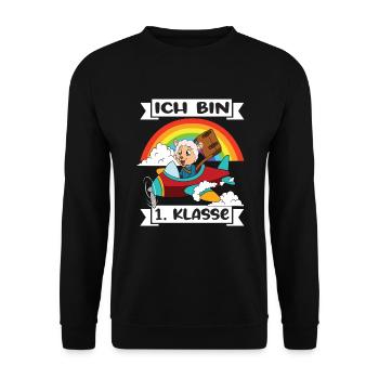 Ich Bin 1 Klasse Einschulung Schulanfang - Unisex Pullover - Schwarz - Vorne - Alina (178cm) & Michal (187cm)