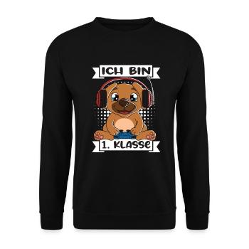 Ich Bin 1 Klasse Einschulung Schulanfang - Unisex Pullover - Schwarz - Vorne - Alina (178cm) & Michal (187cm)