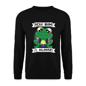 Ich Bin 1 Klasse Einschulung Schulanfang - Unisex Pullover - Schwarz - Vorne - Alina (178cm) & Michal (187cm)