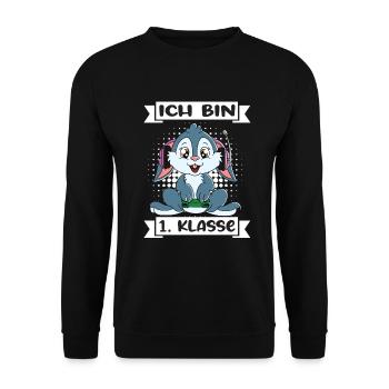 Ich Bin 1 Klasse Einschulung Schulanfang - Unisex Pullover - Schwarz - Vorne - Alina (178cm) & Michal (187cm)