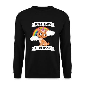 Ich Bin 1 Klasse Einschulung Schulanfang - Unisex Pullover - Schwarz - Vorne - Alina (178cm) & Michal (187cm)