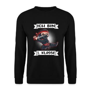 Ich Bin 1 Klasse Einschulung Schulanfang - Unisex Pullover - Schwarz - Vorne - Alina (178cm) & Michal (187cm)
