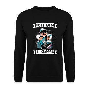 Ich Bin 1 Klasse Einschulung Schulanfang - Unisex Pullover - Schwarz - Vorne - Alina (178cm) & Michal (187cm)