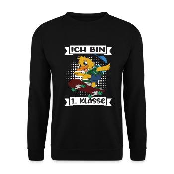 Ich Bin 1 Klasse Einschulung Schulanfang - Unisex Pullover - Schwarz - Vorne - Alina (178cm) & Michal (187cm)
