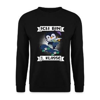 Ich Bin 1 Klasse Einschulung Schulanfang - Unisex Pullover - Schwarz - Vorne - Alina (178cm) & Michal (187cm)