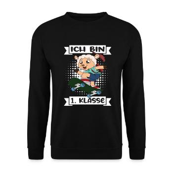 Ich Bin 1 Klasse Einschulung Schulanfang - Unisex Pullover - Schwarz - Vorne - Alina (178cm) & Michal (187cm)