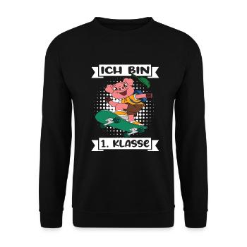 Ich Bin 1 Klasse Einschulung Schulanfang - Unisex Pullover - Schwarz - Vorne - Alina (178cm) & Michal (187cm)