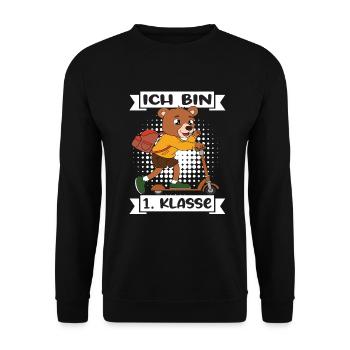 Ich Bin 1 Klasse Einschulung Schulanfang - Unisex Pullover - Schwarz - Vorne - Alina (178cm) & Michal (187cm)
