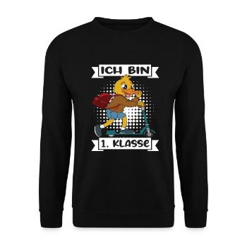 Ich Bin 1 Klasse Einschulung Schulanfang - Unisex Pullover - Schwarz - Vorne - Alina (178cm) & Michal (187cm)