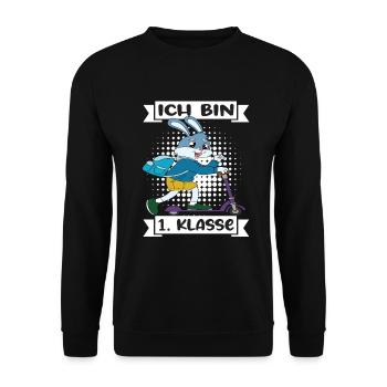 Ich Bin 1 Klasse Einschulung Schulanfang - Unisex Pullover - Schwarz - Vorne - Alina (178cm) & Michal (187cm)