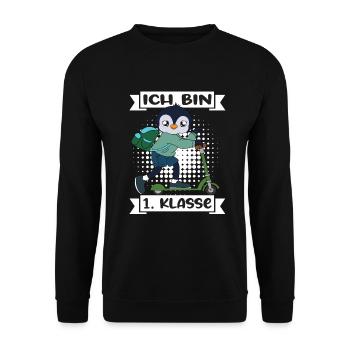 Ich Bin 1 Klasse Einschulung Schulanfang - Unisex Pullover - Schwarz - Vorne - Alina (178cm) & Michal (187cm)