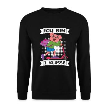 Ich Bin 1 Klasse Einschulung Schulanfang - Unisex Pullover - Schwarz - Vorne - Alina (178cm) & Michal (187cm)