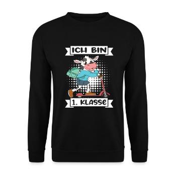 Ich Bin 1 Klasse Einschulung Schulanfang - Unisex Pullover - Schwarz - Vorne - Alina (178cm) & Michal (187cm)