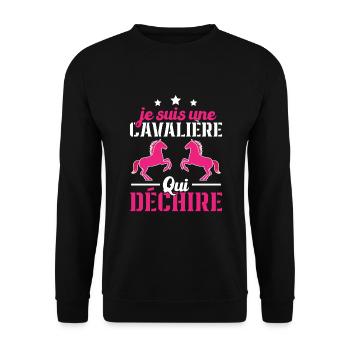 Ich bin ein Reiter, der Geschenke zerreißt - Unisex Pullover - Schwarz - Vorne - Alina (178cm) & Michal (187cm)