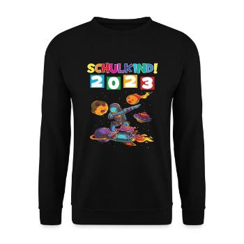 Schulkind 2023 Einschulung 2023 Schulanfang - Unisex Pullover - Schwarz - Vorne - Alina (178cm) & Michal (187cm)