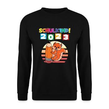 Schulkind 2023 Einschulung 2023 Schulanfang - Unisex Pullover - Schwarz - Vorne - Alina (178cm) & Michal (187cm)