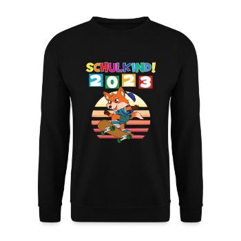 Schulkind 2023 Einschulung 2023 Schulanfang - Unisex Pullover - Schwarz - Vorne - Alina (178cm) & Michal (187cm)
