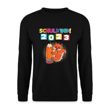 Schulkind 2023 Einschulung 2023 Schulanfang - Unisex Pullover - Schwarz - Vorne - Alina (178cm) & Michal (187cm)