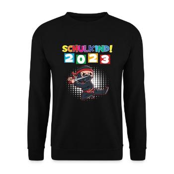 Schulkind 2023 Einschulung 2023 Schulanfang - Unisex Pullover - Schwarz - Vorne - Alina (178cm) & Michal (187cm)