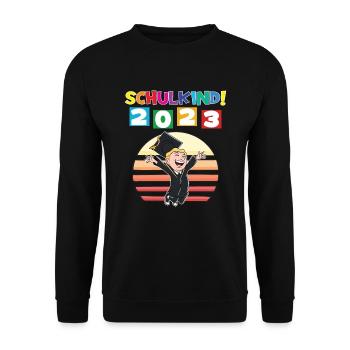 Schulkind 2023 Einschulung 2023 Schulanfang - Unisex Pullover - Schwarz - Vorne - Alina (178cm) & Michal (187cm)