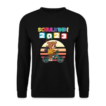 Schulkind 2023 Einschulung 2023 Schulanfang - Unisex Pullover - Schwarz - Vorne - Alina (178cm) & Michal (187cm)