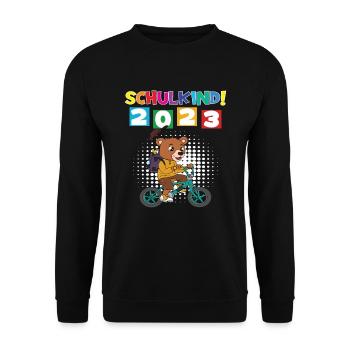 Schulkind 2023 Einschulung 2023 Schulanfang - Unisex Pullover - Schwarz - Vorne - Alina (178cm) & Michal (187cm)