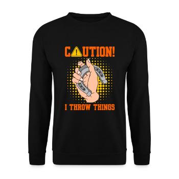 Caution I Throw Things Horseshoe Pitching - Unisex Sweatshirt - black - Front - Alina (178cm) & Michal (187cm)