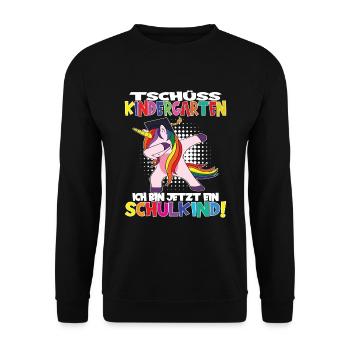 Tschüss Kindergarten Ich Bin Jetzt Ein Schulkind! - Unisex Pullover - Schwarz - Vorne - Alina (178cm) & Michal (187cm)