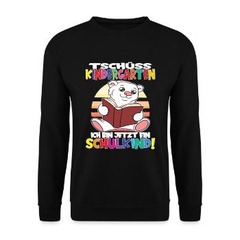 Tschüss Kindergarten Ich Bin Jetzt Ein Schulkind! - Unisex Pullover - Schwarz - Vorne - Alina (178cm) & Michal (187cm)