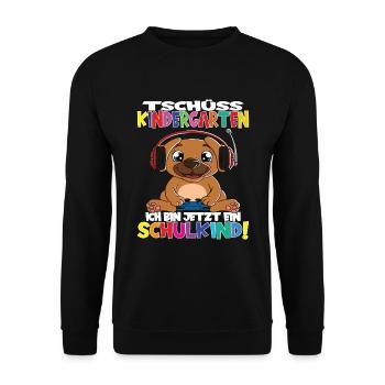 Tschüss Kindergarten Ich Bin Jetzt Ein Schulkind! - Unisex Pullover - Schwarz - Vorne - Alina (178cm) & Michal (187cm)