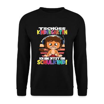 Tschüss Kindergarten Ich Bin Jetzt Ein Schulkind! - Unisex Pullover - Schwarz - Vorne - Alina (178cm) & Michal (187cm)