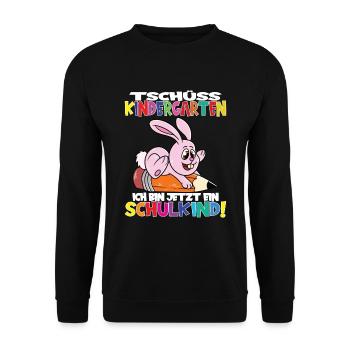 Tschüss Kindergarten Ich Bin Jetzt Ein Schulkind! - Unisex Pullover - Schwarz - Vorne - Alina (178cm) & Michal (187cm)