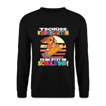 Tschüss Kindergarten Ich Bin Jetzt Ein Schulkind! - Unisex Pullover - Schwarz - Vorne - Alina (178cm) & Michal (187cm)