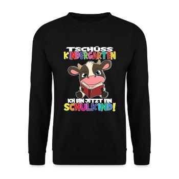 Tschüss Kindergarten Ich Bin Jetzt Ein Schulkind! - Unisex Pullover - Schwarz - Vorne - Alina (178cm) & Michal (187cm)