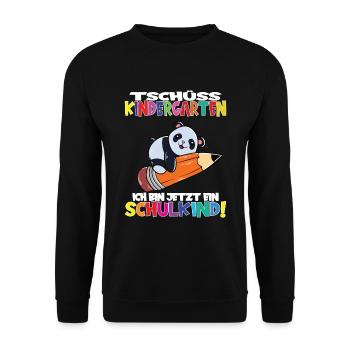 Tschüss Kindergarten Ich Bin Jetzt Ein Schulkind! - Unisex Pullover - Schwarz - Vorne - Alina (178cm) & Michal (187cm)