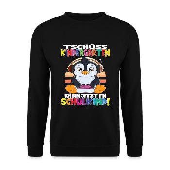Tschüss Kindergarten Ich Bin Jetzt Ein Schulkind! - Unisex Pullover - Schwarz - Vorne - Alina (178cm) & Michal (187cm)