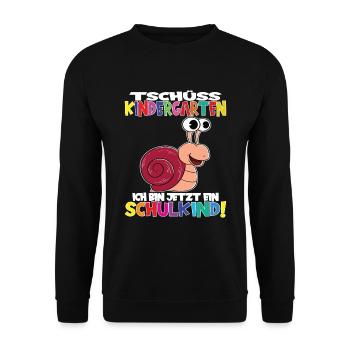 Tschüss Kindergarten Ich Bin Jetzt Ein Schulkind! - Unisex Pullover - Schwarz - Vorne - Alina (178cm) & Michal (187cm)