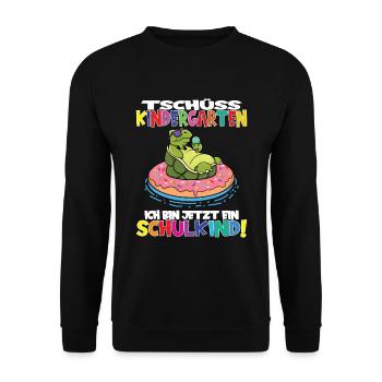 Tschüss Kindergarten Ich Bin Jetzt Ein Schulkind! - Unisex Pullover - Schwarz - Vorne - Alina (178cm) & Michal (187cm)