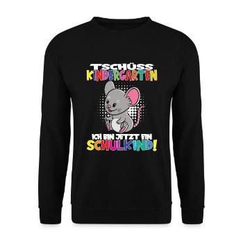 Tschüss Kindergarten Ich Bin Jetzt Ein Schulkind! - Unisex Pullover - Schwarz - Vorne - Alina (178cm) & Michal (187cm)